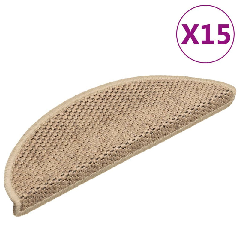 vidaXL 15 db szizál hatású homokszínű öntapadó lépcsőszőnyeg 56x17x3cm