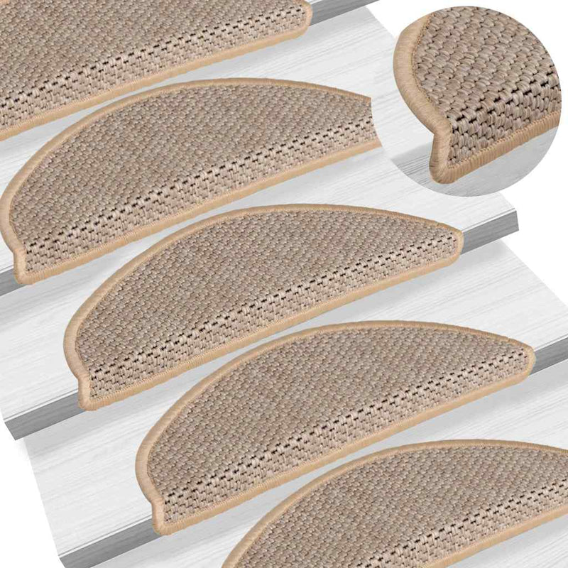 vidaXL 15 db szizál hatású világos bézsszínű lépcsőszőnyeg 56x17x3 cm