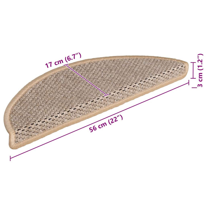vidaXL 15 db szizál hatású világos bézsszínű lépcsőszőnyeg 56x17x3 cm