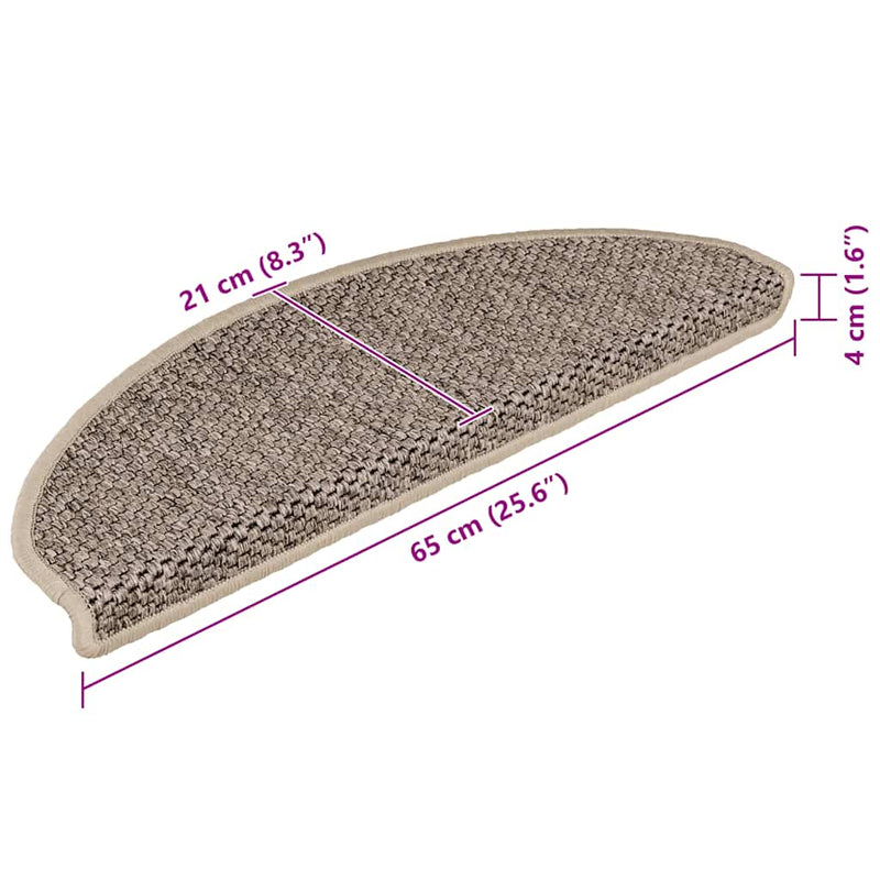 vidaXL 15 db szizál hatású sötét bézsszínű lépcsőszőnyeg 65x21x4 cm