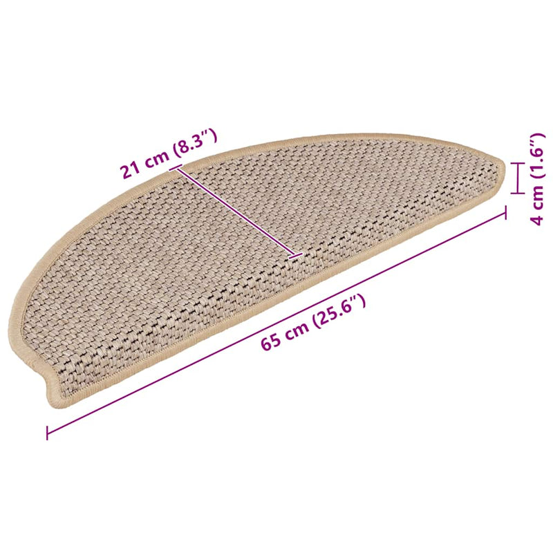 vidaXL 15 db szizál hatású világos bézsszínű lépcsőszőnyeg 65x21x4 cm