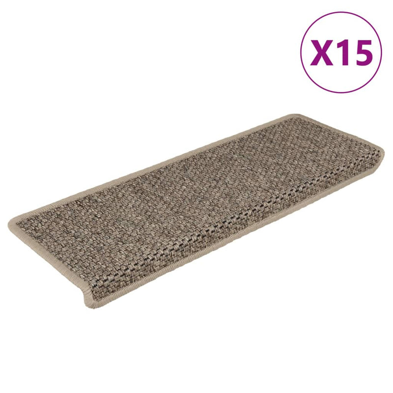 vidaXL 15 db szizál hatású sötét bézsszínű lépcsőszőnyeg 65x21x4 cm