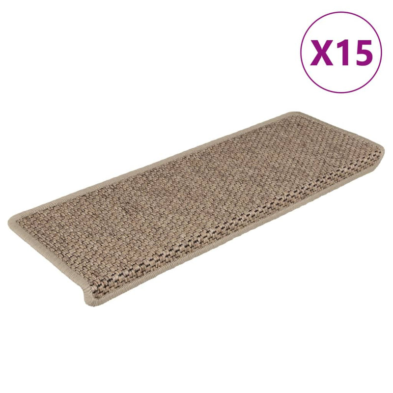 vidaXL 15 db szizál hatású homokszínű öntapadó lépcsőszőnyeg 65x21x4cm