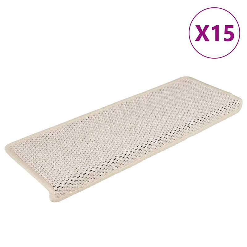 vidaXL 15 db szizál hatású krémszínű öntapadó lépcsőszőnyeg 65x21x4 cm