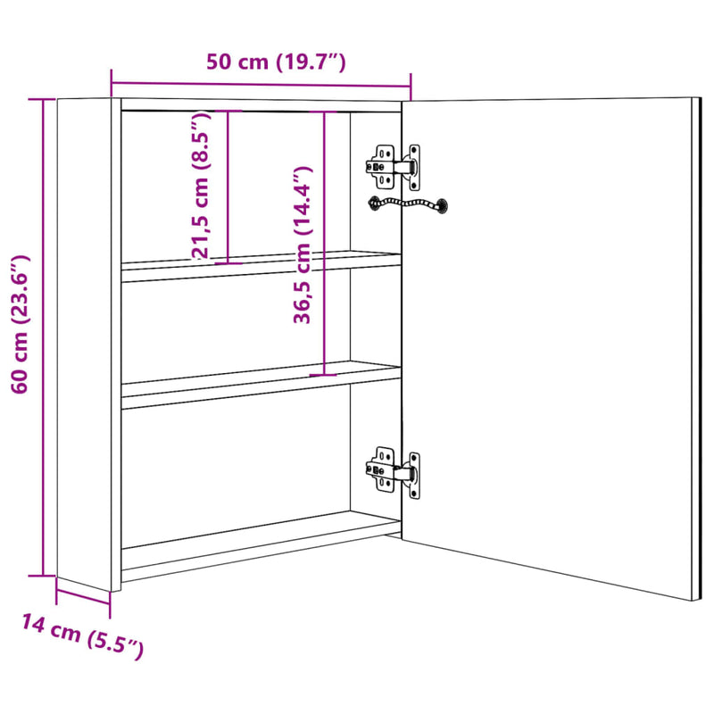 vidaXL betonszürke LED-es tükrös fürdőszobaszekrény 50 x 14 x 60 cm