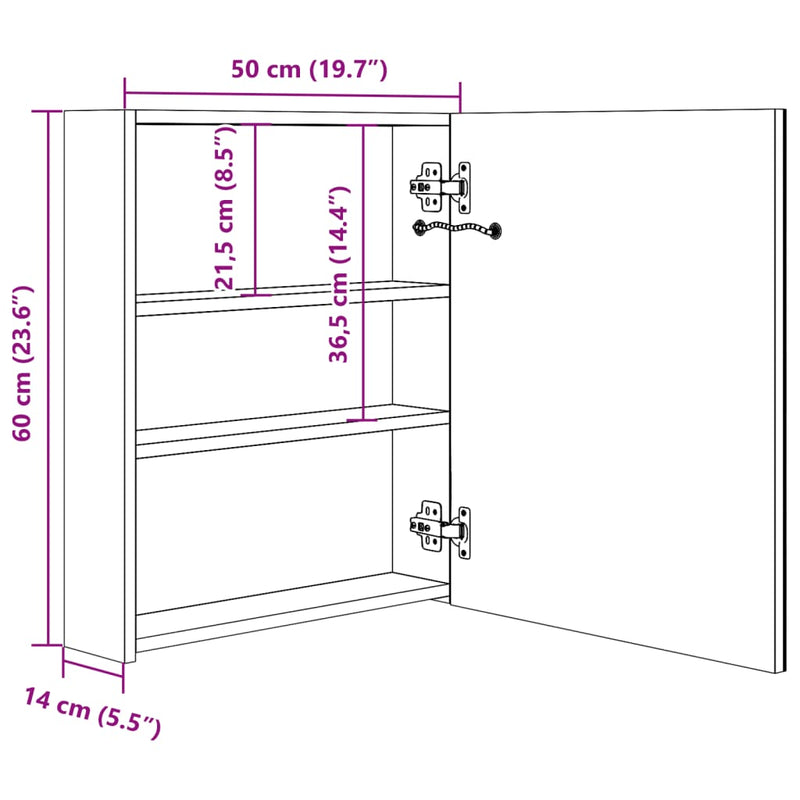 vidaXL fényes fekete LED-es tükrös fürdőszobaszekrény 50 x 14 x 60 cm