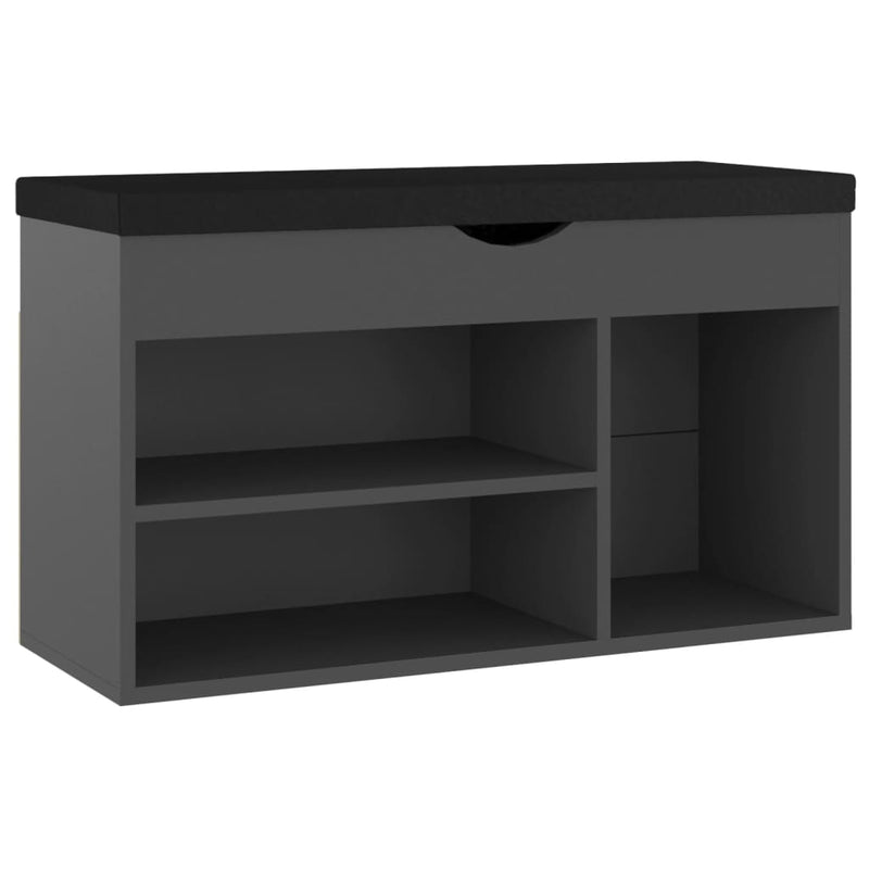 vidaXL szürke szerelt fa cipőtároló pad párnával 80 x 30 x 47 cm