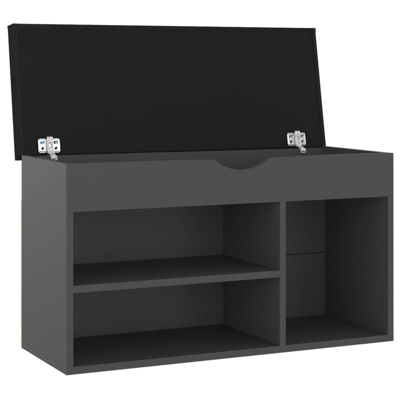 vidaXL szürke szerelt fa cipőtároló pad párnával 80 x 30 x 47 cm