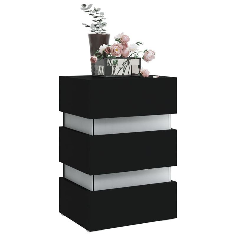 vidaXL fekete szerelt fa LED-es éjjeliszekrény 45 x 35 x 67 cm