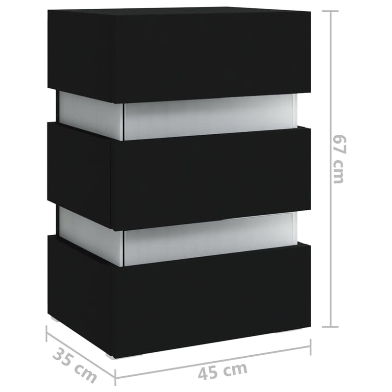 vidaXL fekete szerelt fa LED-es éjjeliszekrény 45 x 35 x 67 cm