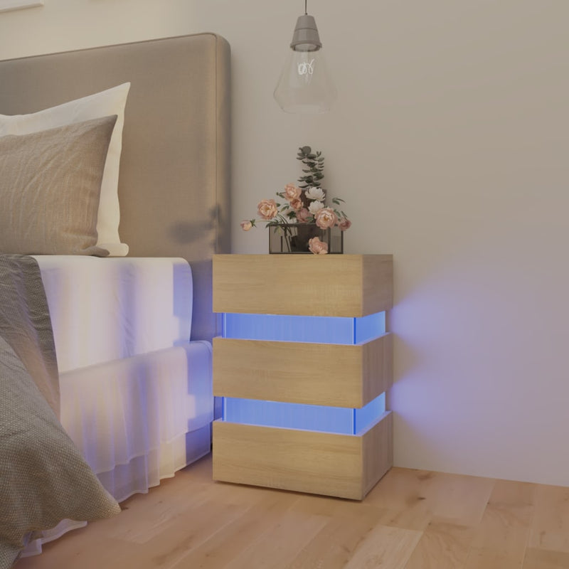 vidaXL sonoma tölgy színű szerelt fa LED-es éjjeliszekrény 45x35x67 cm