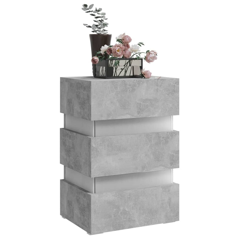 vidaXL betonszürke szerelt fa LED-es éjjeliszekrény 45 x 35 x 67 cm