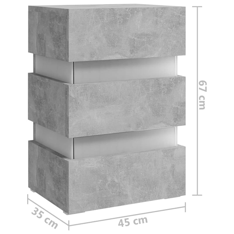 vidaXL betonszürke szerelt fa LED-es éjjeliszekrény 45 x 35 x 67 cm
