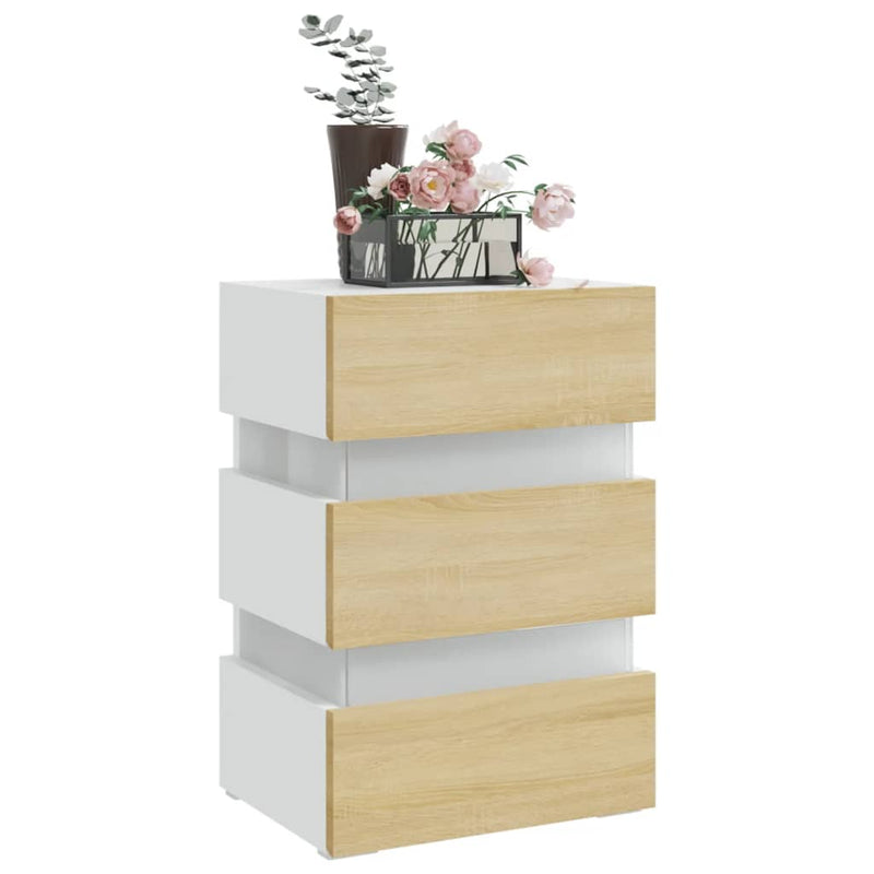 vidaXL fehér szerelt fa LED-es éjjeliszekrény 45 x 35 x 67 cm