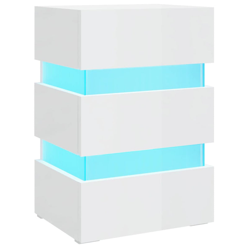vidaXL magasfényű fehér szerelt fa LED-es éjjeliszekrény 45x35x67 cm