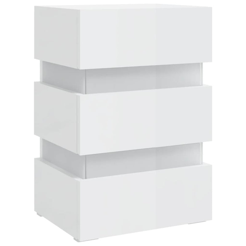 vidaXL magasfényű fehér szerelt fa LED-es éjjeliszekrény 45x35x67 cm
