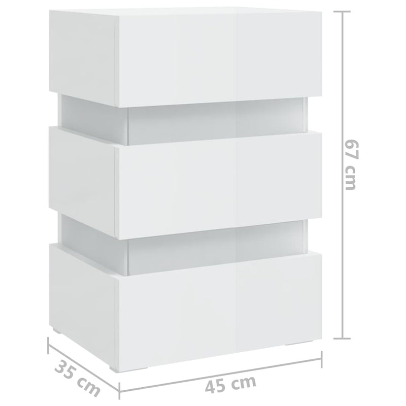 vidaXL magasfényű fehér szerelt fa LED-es éjjeliszekrény 45x35x67 cm