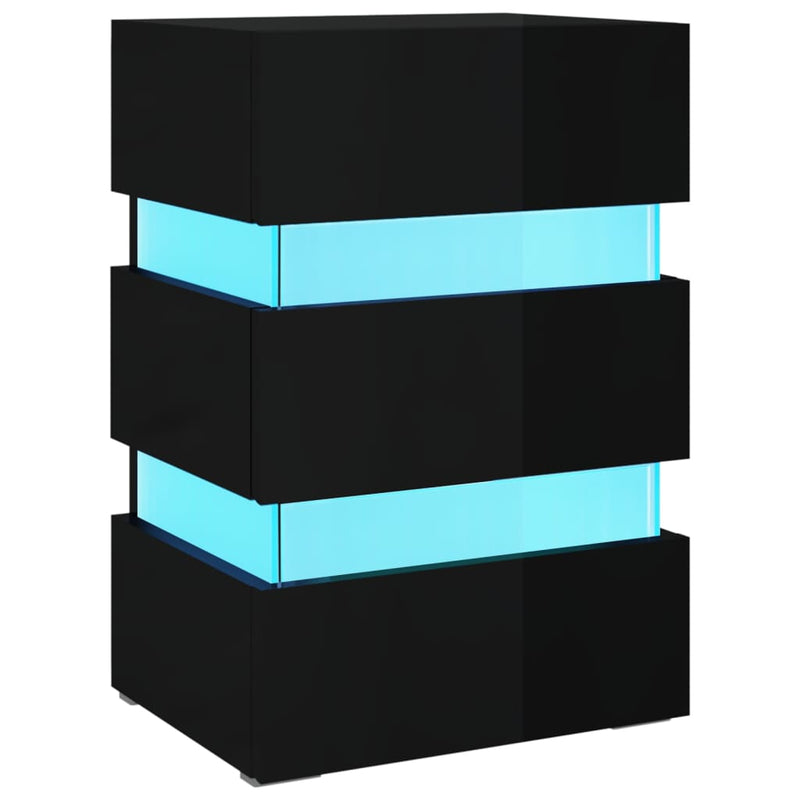 vidaXL magasfényű fekete szerelt fa LED-es éjjeliszekrény 45x35x67 cm