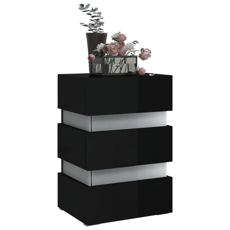 vidaXL magasfényű fekete szerelt fa LED-es éjjeliszekrény 45x35x67 cm