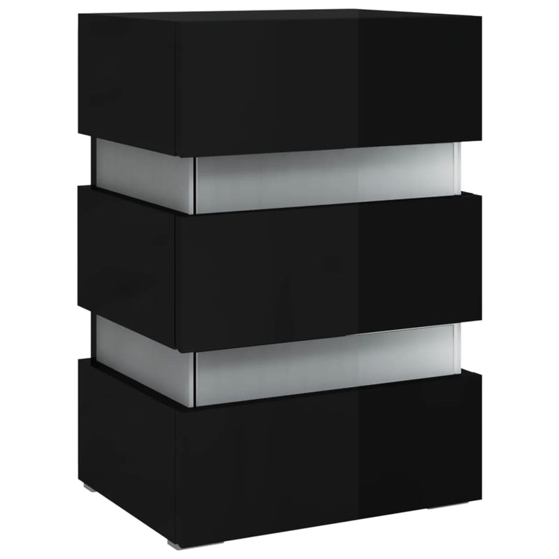 vidaXL magasfényű fekete szerelt fa LED-es éjjeliszekrény 45x35x67 cm