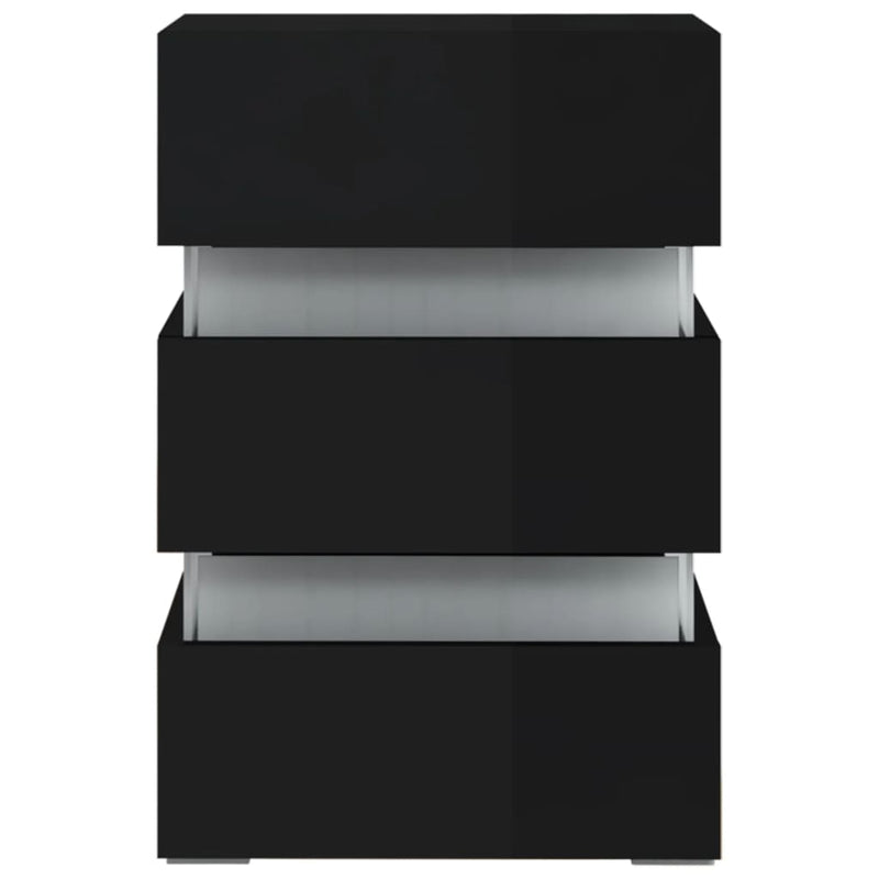 vidaXL magasfényű fekete szerelt fa LED-es éjjeliszekrény 45x35x67 cm
