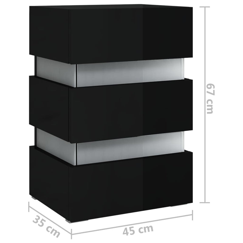 vidaXL magasfényű fekete szerelt fa LED-es éjjeliszekrény 45x35x67 cm