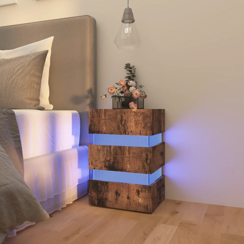 vidaXL füstös tölgy színű szerelt fa LED-es éjjeliszekrény 45x35x67 cm