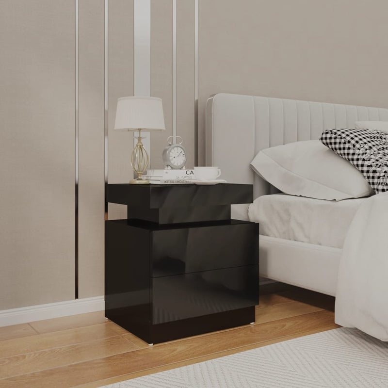 vidaXL magasfényű fekete szerelt fa éjjeliszekrény 45 x 35 x 52 cm