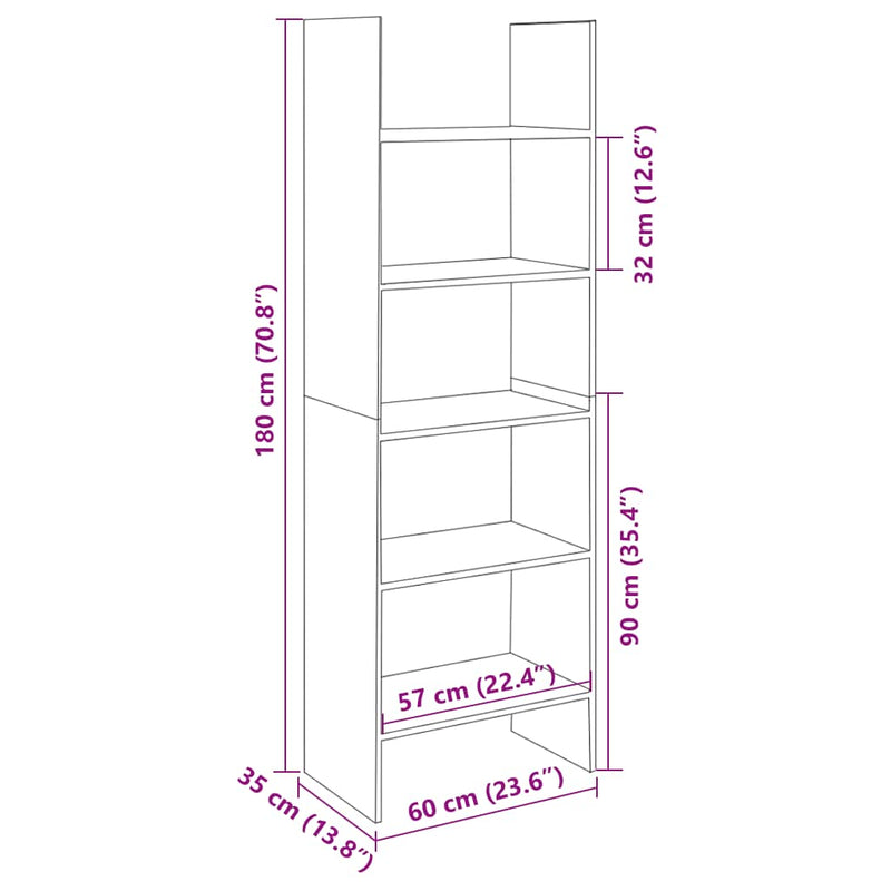vidaXL sonoma tölgy színű szerelt fa könyvszekrény 60 x 35 x 180 cm
