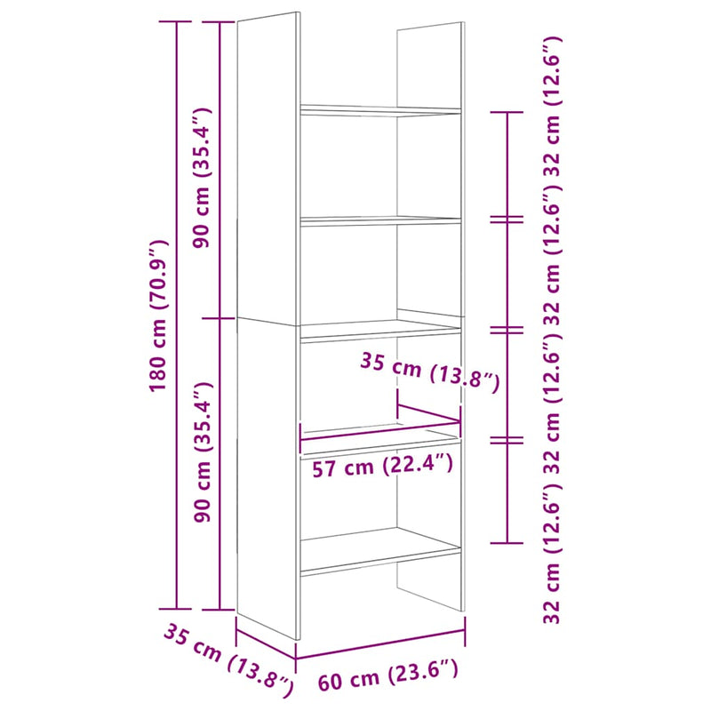 vidaXL sonoma tölgy színű szerelt fa könyvszekrény 60 x 35 x 180 cm