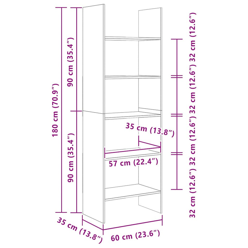 vidaXL betonszürke szerelt fa könyvszekrény 60 x 35 x 180 cm