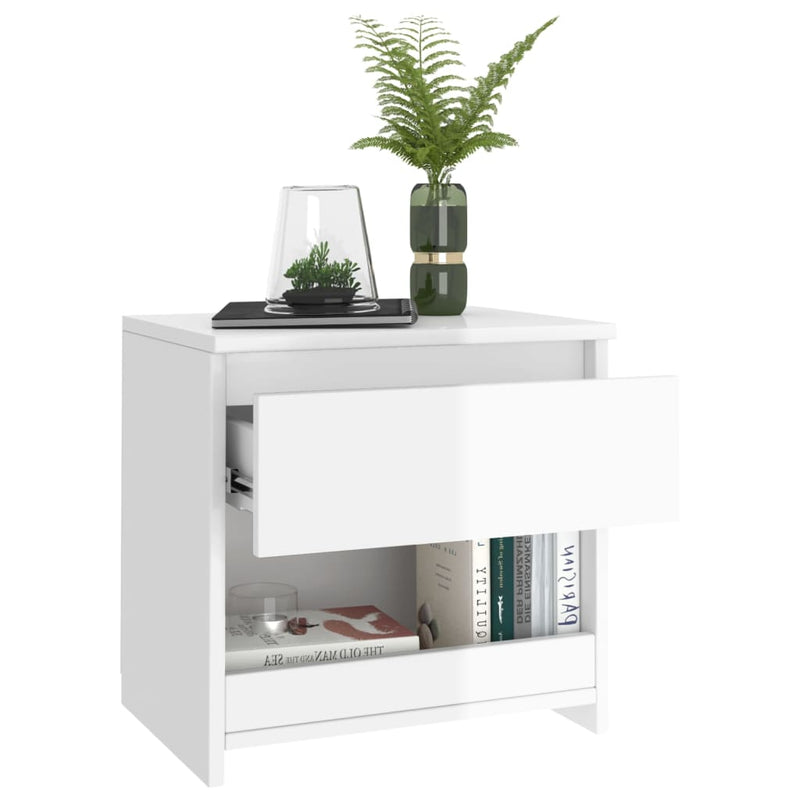 vidaXL 2 db magasfényű fehér szerelt fa éjjeliszekrény 40 x 30 x 39 cm