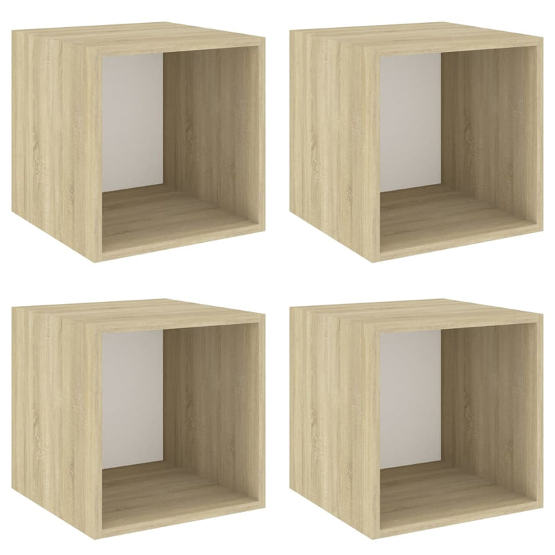 vidaXL 4 db fehér és tölgyszínű szerelt fa fali szekrény 37x37x37 cm