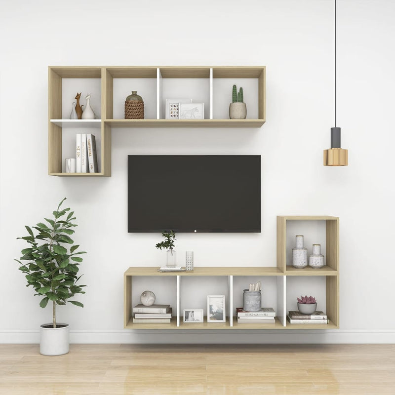 vidaXL 4 db fehér és tölgyszínű szerelt fa fali szekrény 37x37x37 cm