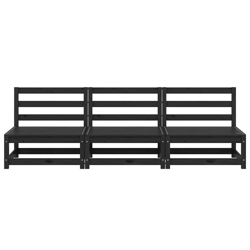 vidaXL 3 db fekete tömör fenyőfa kerti középső kanapé