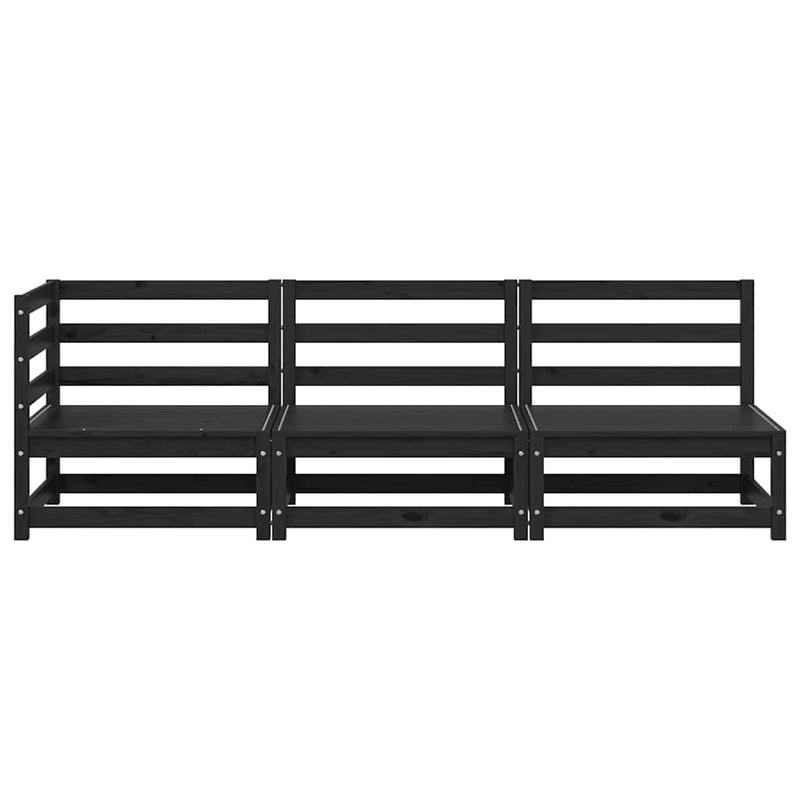 vidaXL 3 részes fekete tömör fenyőfa kerti ülőgarnitúra