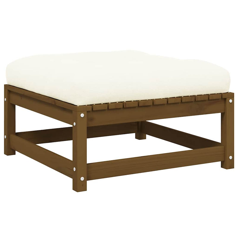 vidaXL mézbarna tömör fenyőfa kerti lábzsámoly párnával