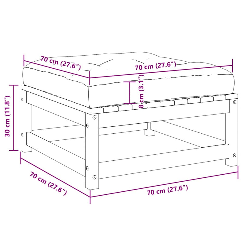 vidaXL mézbarna tömör fenyőfa kerti lábzsámoly párnával