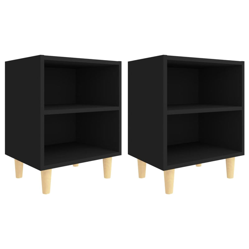 vidaXL 2 db fekete éjjeliszekrény tömör fa lábakkal 40 x 30 x 50 cm
