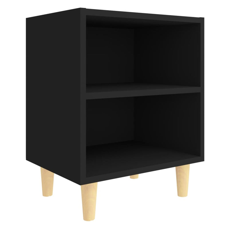 vidaXL 2 db fekete éjjeliszekrény tömör fa lábakkal 40 x 30 x 50 cm