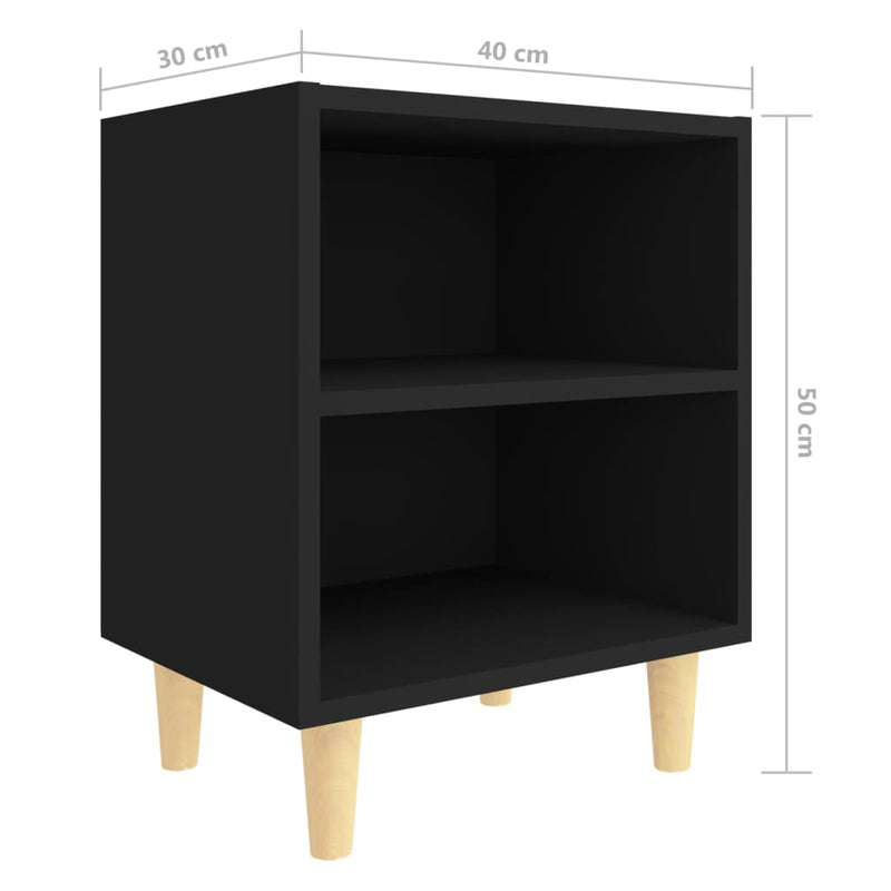 vidaXL 2 db fekete éjjeliszekrény tömör fa lábakkal 40 x 30 x 50 cm