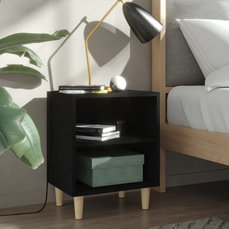 vidaXL 2 db fekete éjjeliszekrény tömör fa lábakkal 40 x 30 x 50 cm