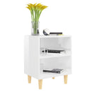 vidaXL 2 db magasfényű fehér éjjeliszekrény fa lábakkal 40x30x50 cm