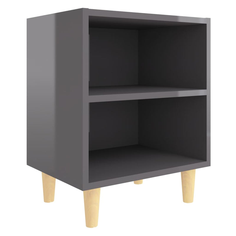 vidaXL magasfényű szürke éjjeliszekrény tömör fa lábakkal 40x30x50 cm
