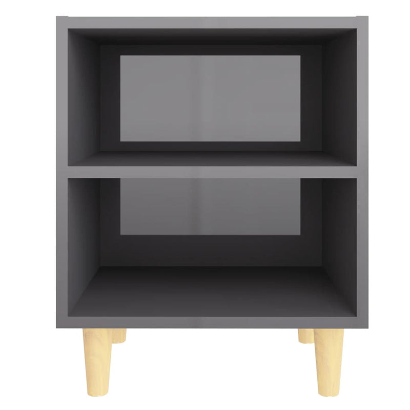 vidaXL magasfényű szürke éjjeliszekrény tömör fa lábakkal 40x30x50 cm