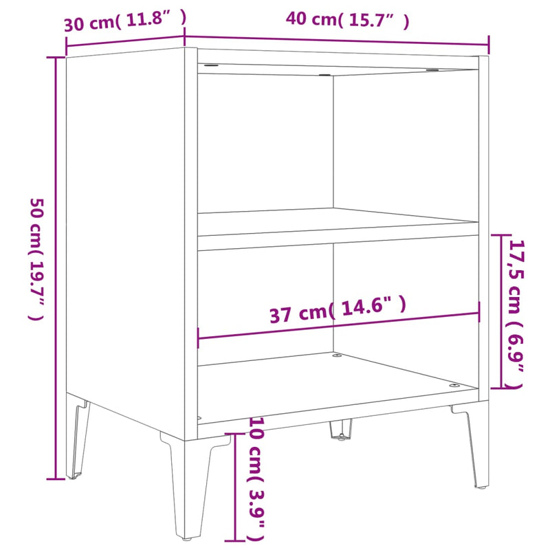 vidaXL 2 db fehér éjjeliszekrény fém lábakkal 40 x 30 x 50 cm