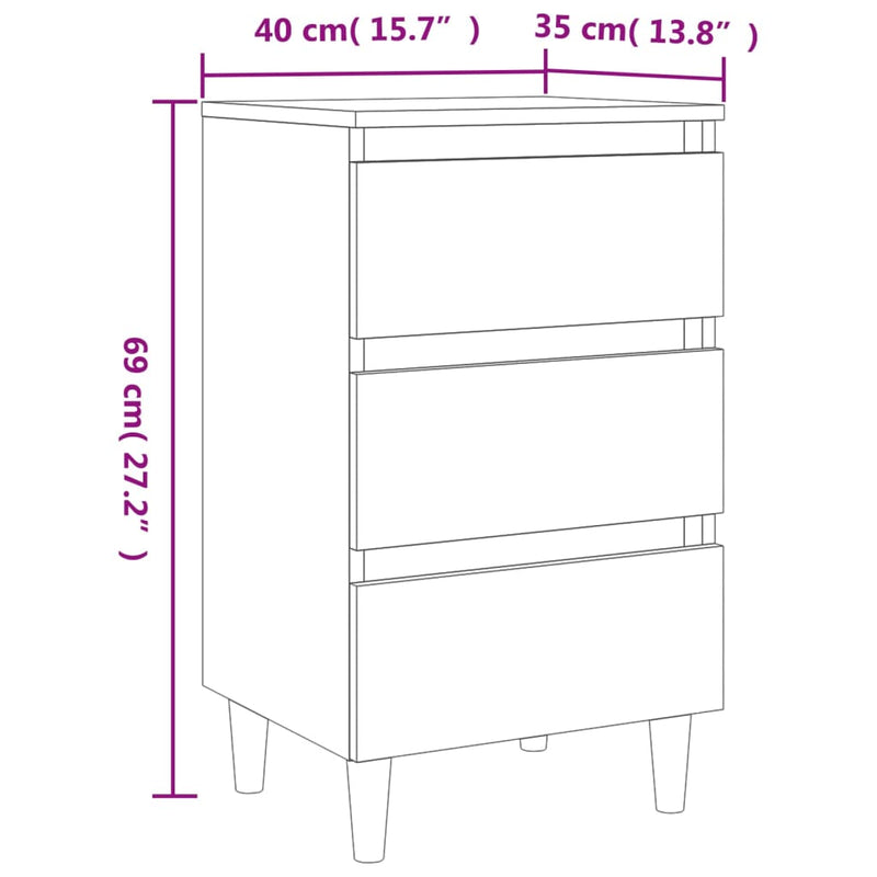 vidaXL 2 db betonszürke éjjeliszekrény tömör fa lábakkal 40x35x69 cm