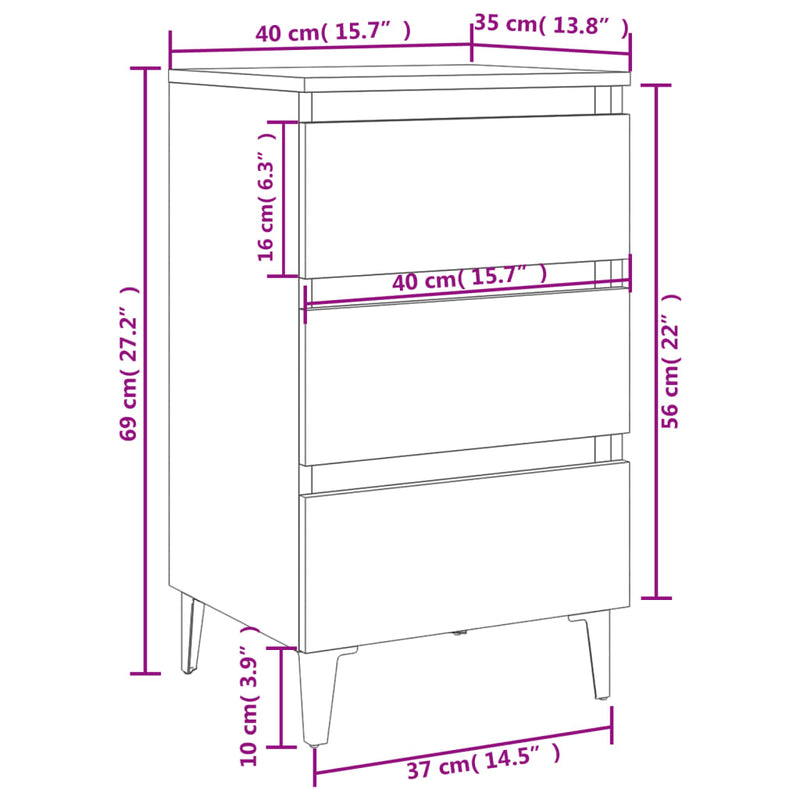 vidaXL 2 db betonszürke éjjeliszekrény fémlábakkal 40 x 35 x 69 cm