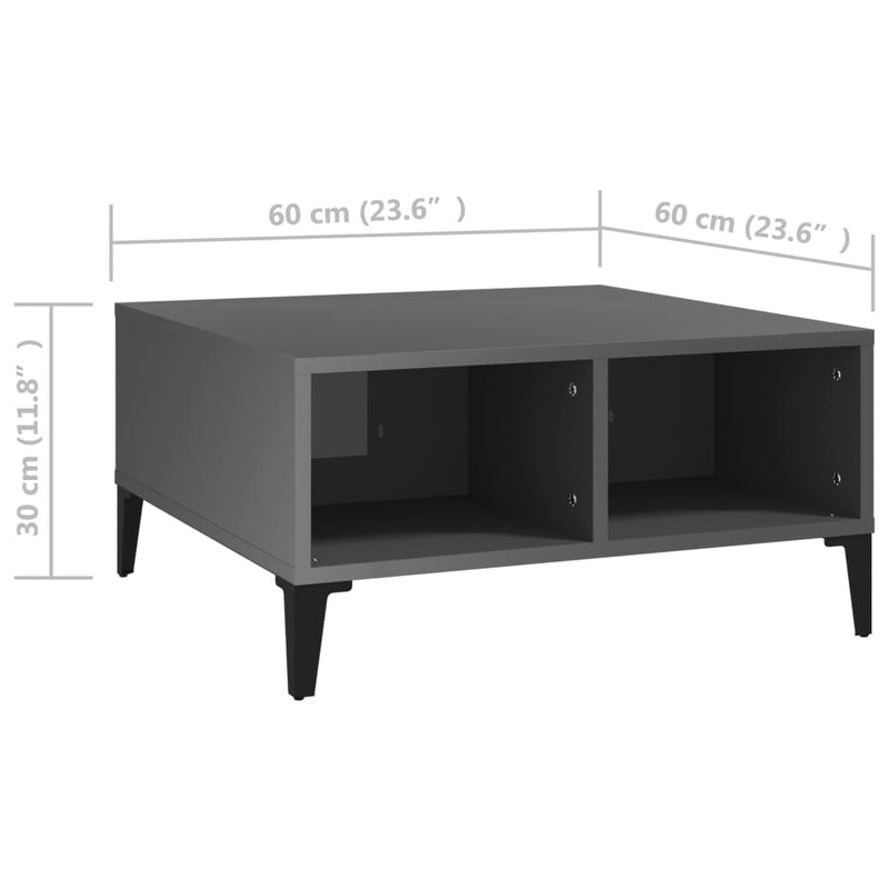 vidaXL magasfényű szürke szerelt fa dohányzóasztal 60 x 60 x 30 cm
