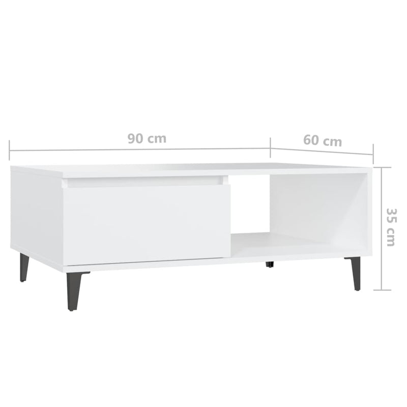 vidaXL fehér szerelt fa dohányzóasztal 90 x 60 x 35 cm